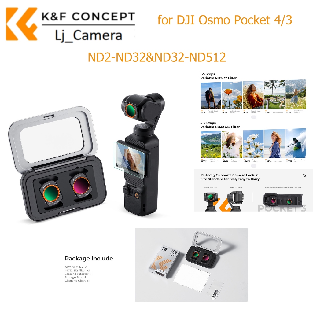 K&F CONCEPT Variable ND2-ND32 & ND32-ND512 Filter สําหรับ DJI Osmo Pocket 4/3