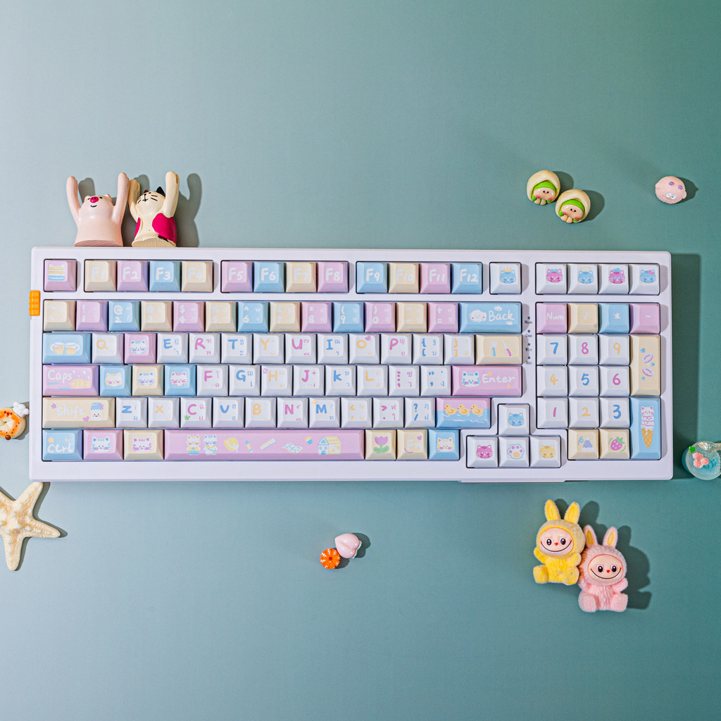 (เฉพาะแบบมีสาย) MATHEW X98 Pink Thai Mechanical Keyboard 98% เค้าโครงแสง Hot-Swappable Switches พร้อ
