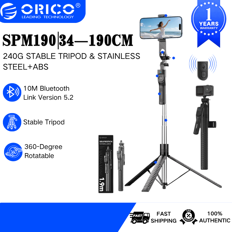 Orico Selfie Stick ขาตั้งกล้องโทรศัพท์ขาตั้ง 190 ซม.บลูทูธระยะไกลสําหรับกล้องโทรศัพท์ Live Tongkat Selfie (SPM190)