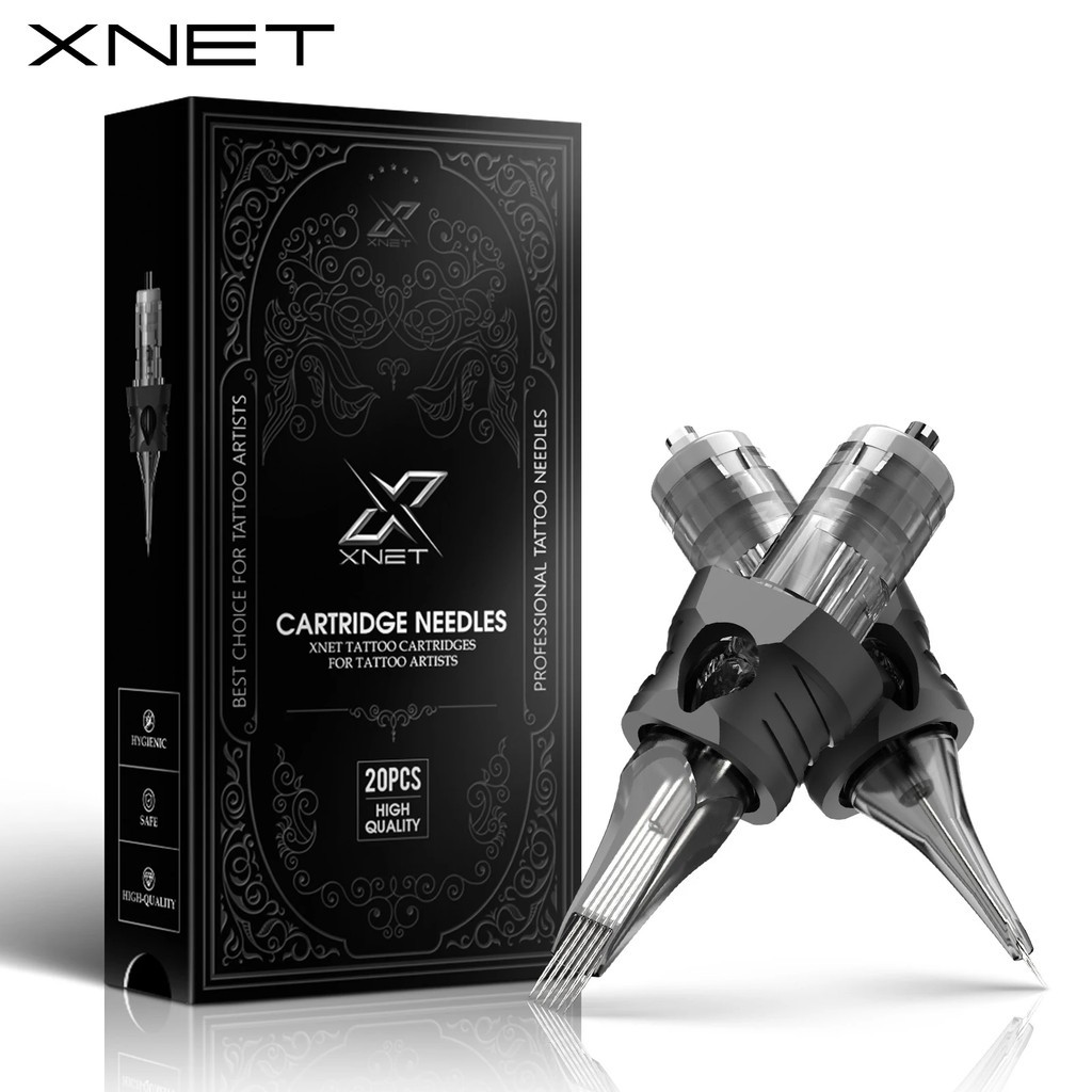 XNET Aurora ตลับหมึกเข็มสัก RL/RM/RS ซิลิโคน ใช้แล้วทิ้ง ปลอดภัย ผ่านการฆ่าเชื้อ สำหรับเครื่องสัก Tattoo Cartridge Needles Grip 20 ชิ้น