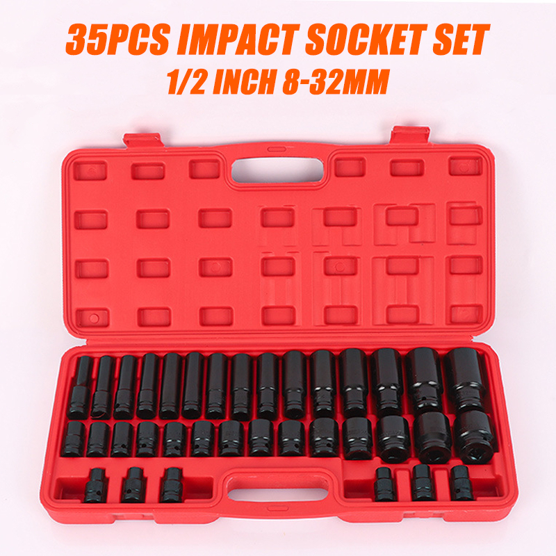 การจัดส่งในประเทศไทย! !ชุดซ็อกเก็ตผลกระทบ 8-32มม,ลูกบล็อกลม 1/2" ชุดลูกบล็อกกระแทกยาว ลูกบล็อก ชุดซ็อกเก็ตเหล็กโครมวานาเดียมสําหรับงานหนักพร้อมกล่องเก็บของสําห