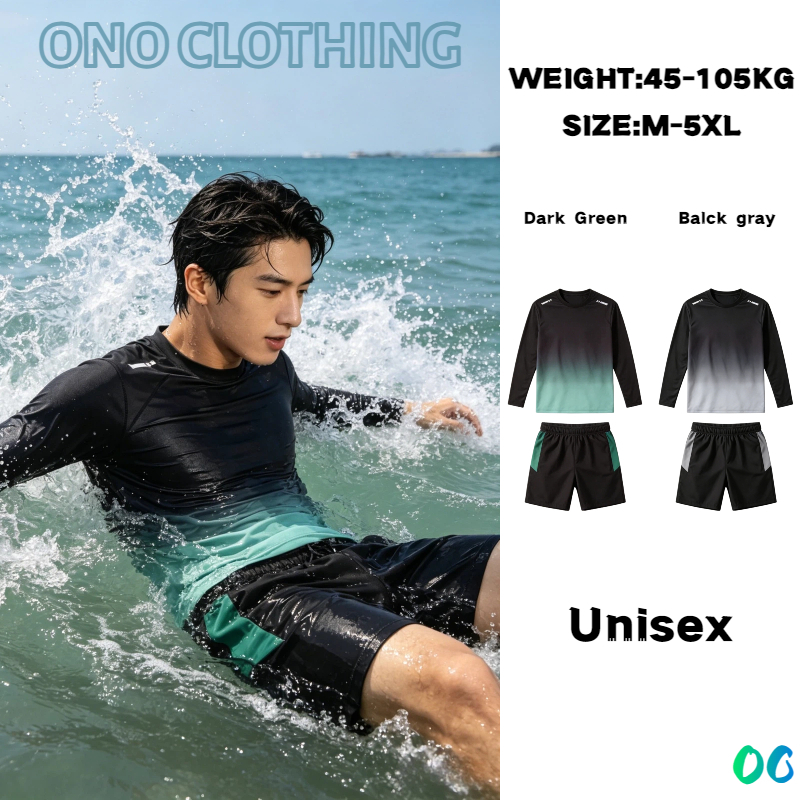 ✨ONO✨ ผู้ชาย นางสาว ชุดว่ายน้ำแขนยาว ชุดว่ายน้ำ เซ็ต 2 ชิ้น เสื้อแขนยาว+กางเกงขาสั้น กันUV ดำน้ำ