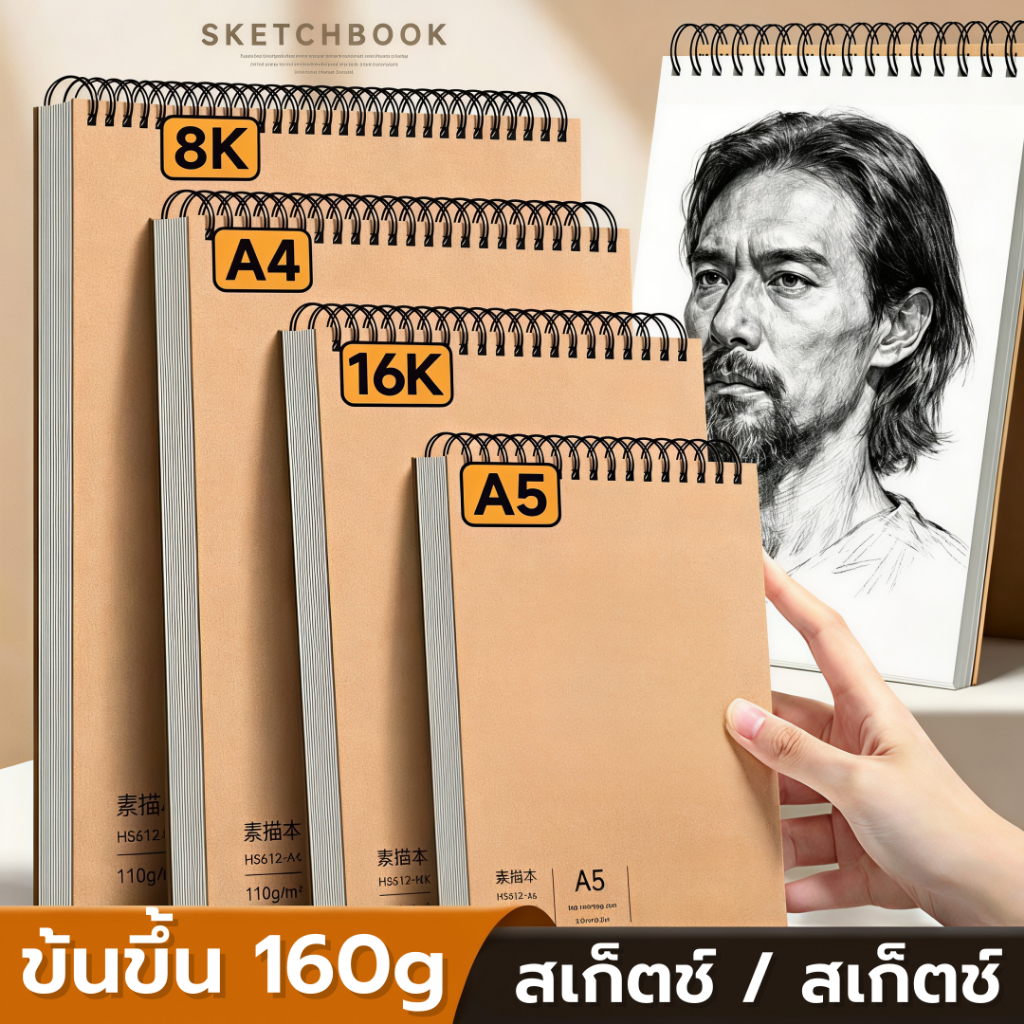 สมุดวาดรูป สมุดสเก็ตภาพ กระดาษวาดเขียน แบบมืออาชีพ กระดาษหนา A6/A5/16K/A4/8K/A3Sketchbook