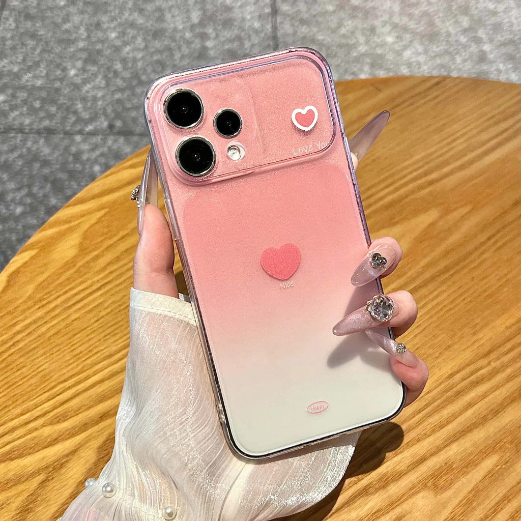 เคส OPPO Reno 16 15 14 13 16F 15F 14F 13F 5G เคส OPPO Reno 16 15 14 13 Pro 5G 15 Pro Max เคสใสรูปหัวใจกันกระแทก เคสสีไล่เฉดรูปหัวใจผิวด้านนุ่มเหมือนฟรอสต์ ป้องกันรอยนิ้วมือ ฝาหลังโทรศัพท์