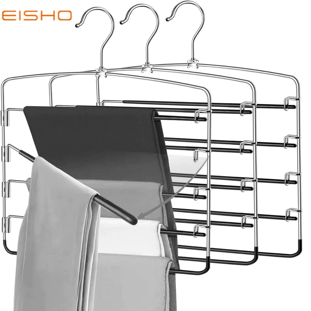 EISHO จัดส่งจากท้องถิ่น🚚5 ชั้นตู้เสื้อผ้าเก็บกางเกง Five-In-One แขวนกางเกงแขวน Multi-Layer Multi-Function พลาสติกจุ่ม Anti-Slip กางเกงโลหะ ไม้แขวนถุง 5 ชั้น