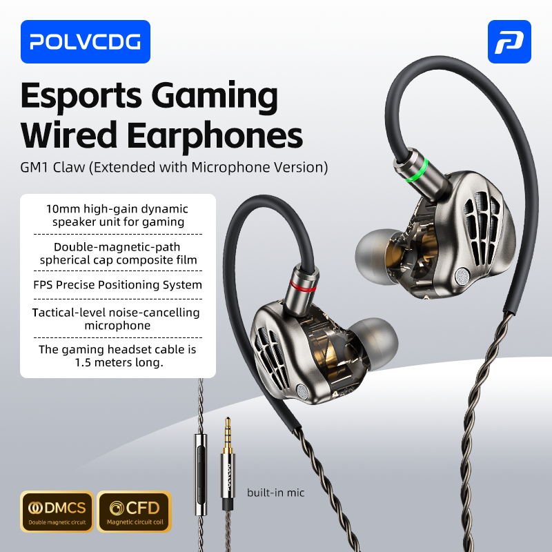 Polvcdg-GM1 Esports Gaming ชุดหูฟังแบบมีสาย Hifi Heavy Bass สเตอริโอ Type-C/3.5 มม.ชุดหูฟังลดเสียงรบกวนแบบมีสายสําหรับการโทร