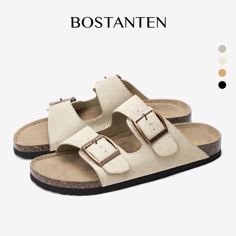 【สินค้าพร้อมส่งจากไทย】BOSTANTEN Double Buckles Sandals รองเท้าแตะพื้นคอร์ก ใส่สบาย กันลื่น เหมาะใส่ทุกวัน