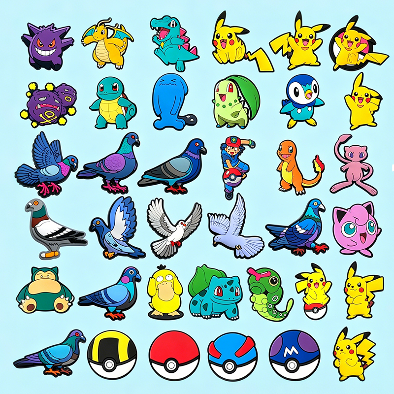 การ์ตูน Pokemon Pikachu Bird series Charms อุปกรณ์เสริม PVC สําหรับ clogs รองเท้าแตะ DIY ตกแต่ง 1 ชิ้น