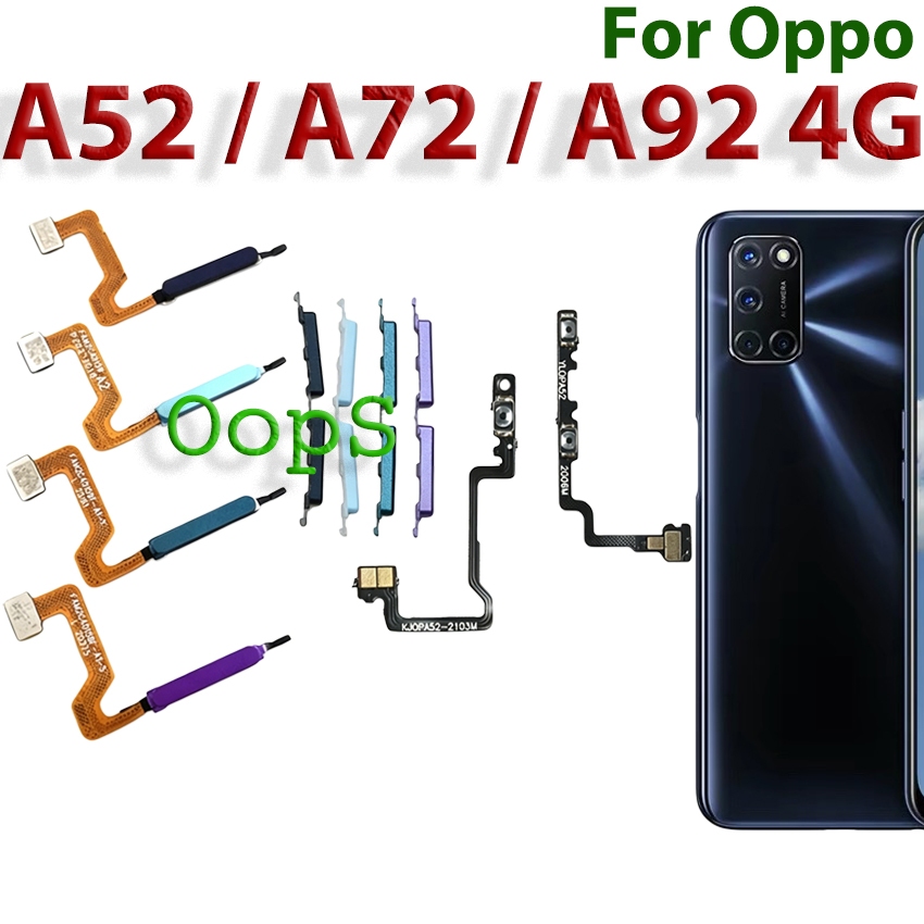 สําหรับ OPPO A52 A72 A92 4G โทรศัพท์เครื่องสแกนลายนิ้วมือเซ็นเซอร์กลับคีย์ปริมาณสวิตช์ไฟเปิดปิดปุ่ม Home Flex Cable
