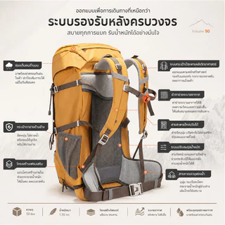 BASE OUT 50L กลางแจ้งเดินป่ากระเป๋าความจุขนาดใหญ่เดินป่ากระเป๋าเป้สะพายหลังกันน้ำ