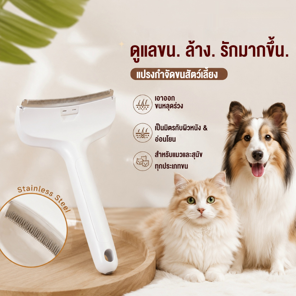 แปรงขจัดขนร่วงสัตว์เลี้ยง กำจัดขนหลวม หวีทำความสะอาด สุนัขแมว ขนสั้นขนยาว อุปกรณ์กรูมมิ่งขน
