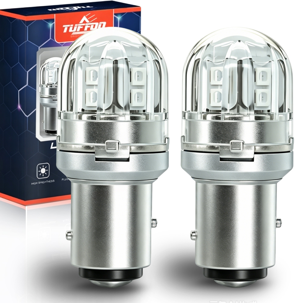 TUFFOO 2PCS 1157/Bay15d LED ไฟท้ายรถยนต์/หลอดไฟเบรค P21/5W สีแดง DC12V