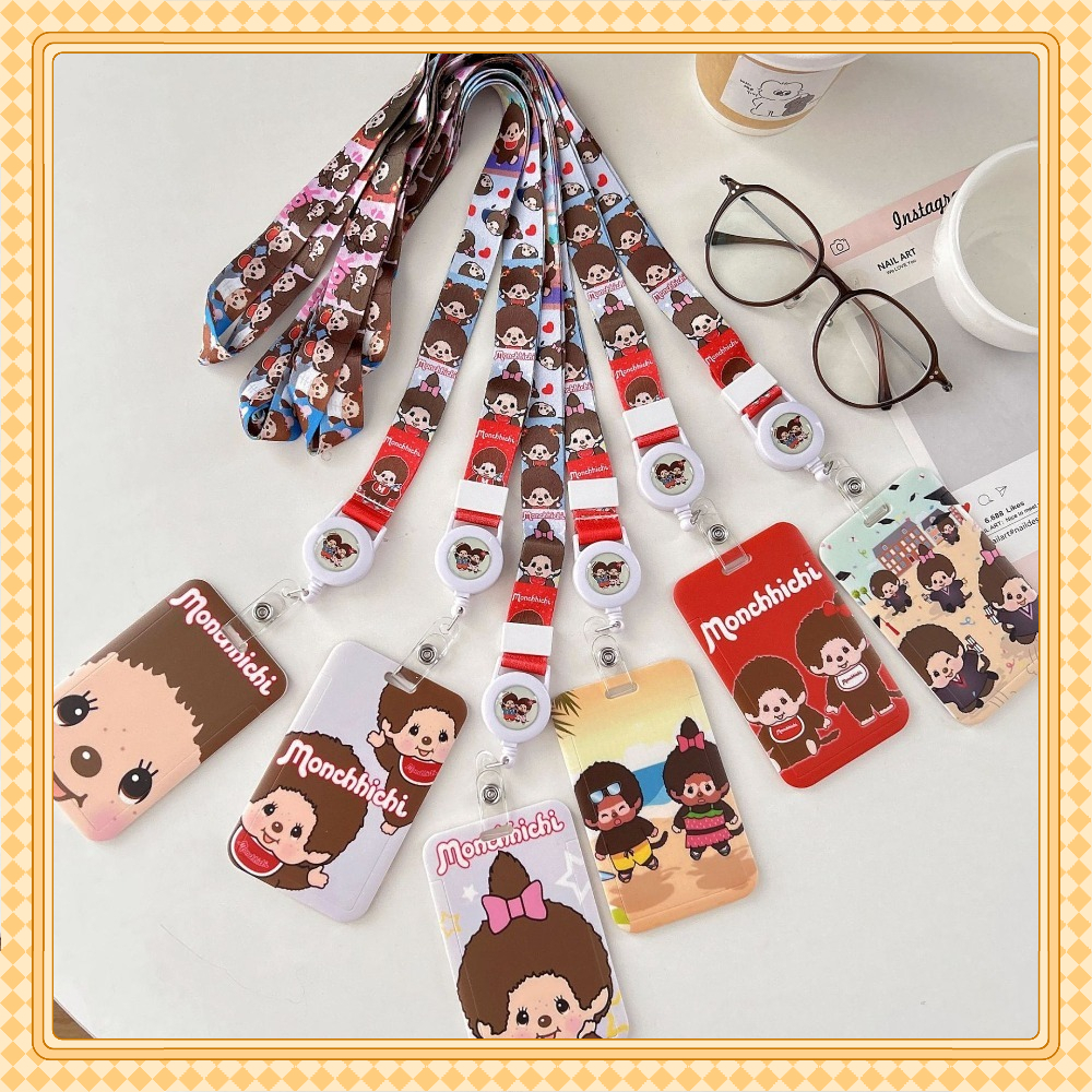 คลังสินค้าพร้อม Monchhichi เชือกเส้นเล็กแบบพับเก็บได้ แขวนคอเชือกยาว EasyCard ป้องกันสูญหาย เคสป้องกัน ABS สําหรับใส่บัตร ID/บัตรควบคุมการเข้าออก