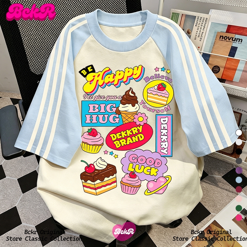 【จัดส่งตลอด 24 ชั่วโมง】🔥BCKR ลายการ์ตูนกราฟฟิตี้oversizeคอกลมเสื้อ💙ชุดหน้าร้อนtshirtผู้หญิงYG3824