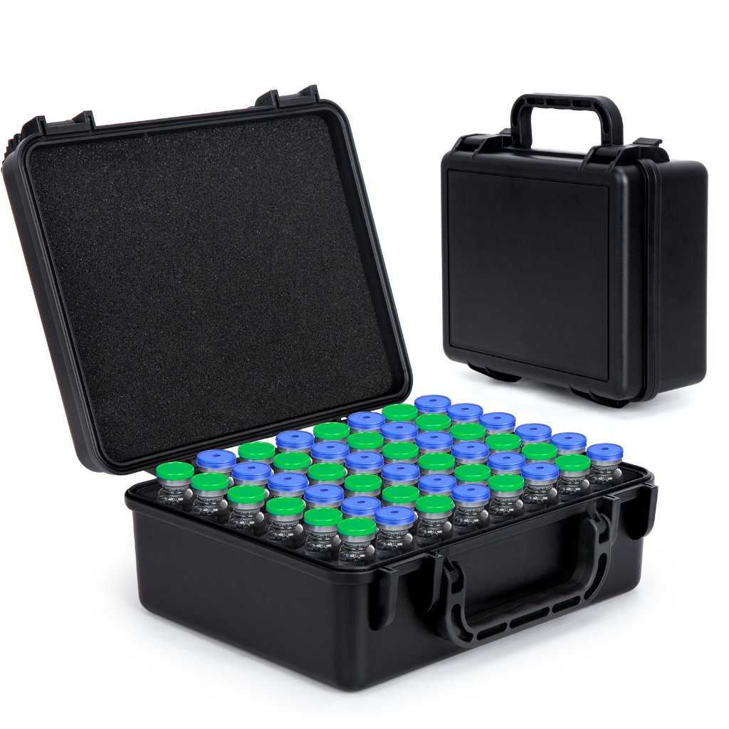 3ML Peptide Case สําหรับตู้เย็น – 48 Slot Peptide Travel Case, เหมาะกับ 1ml 2ml 3ml Vials Storage Case for Peptide, Insulin, GLP-1 Etc – Travel & ตู้เย็น Safe Organizer (เฉพาะเคส)