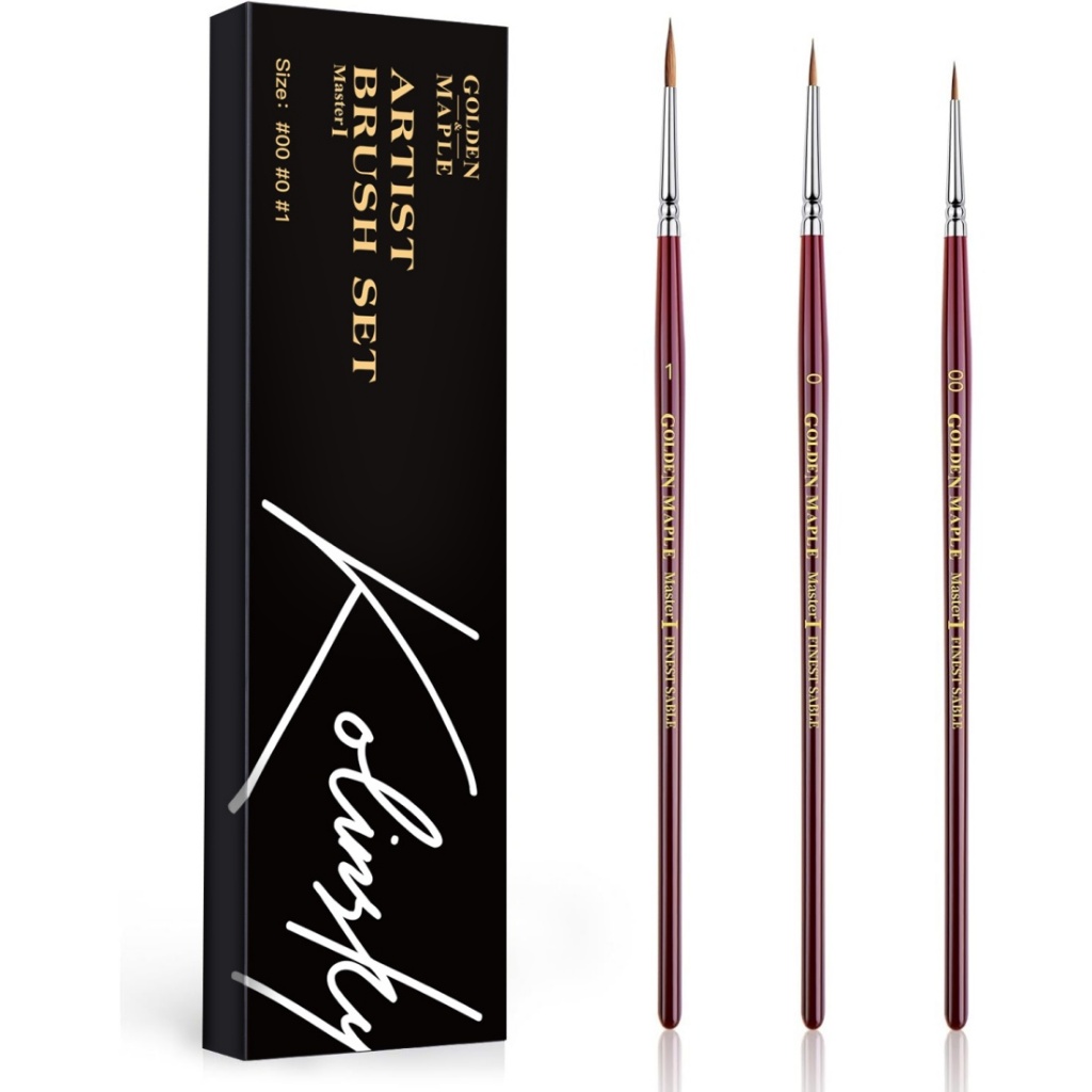 Golden Maple Kolinsky Sable Miniature แปรงทาสี - แปรงรายละเอียดมืออาชีพ, ละเอียดมากสําหรับ Miniature, รายละเอียด, 40k, Fingure, ภูมิทัศน์เรนเดอร์, ภาพวาดขนาดเล็ก, สีน้ํา