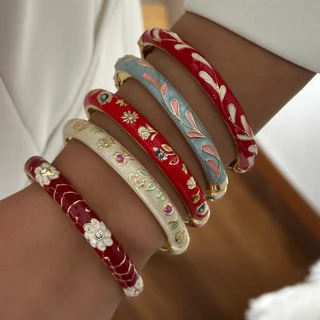 วินเทจเคลือบดอกไม้ดอกไม้ใบคริสตัลตาชั่วร้ายสร้อยข้อมือกําไลข้อมือผู้หญิงเครื่องประดับโชคดีพรรคของขวัญอุปกรณ์