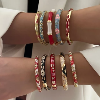 วินเทจเคลือบดอกไม้ดอกไม้ใบคริสตัลตาชั่วร้ายสร้อยข้อมือกําไลข้อมือผู้หญิงเครื่องประดับโชคดีพรรคของขวัญอุปกรณ์