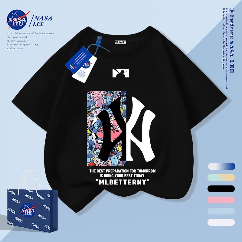 [กรุงเทพฯ จัดส่ง] เด็กผ้าฝ้ายสีฟ้าสีขาวลายเสื้อยืดการ์ตูนการออกแบบความรู้สึกเดอร์แมนสนุกพิมพ์ฤดูร้อนเสื้อผ้าระบายอากาศแขนสั้นเหมาะสําหรับ3-16ชายหญิง