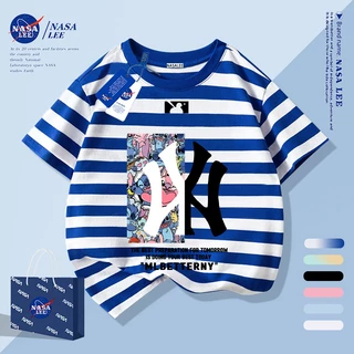 [กรุงเทพฯ จัดส่งภายในวันเดียว] เด็กสีดําผ้าฝ้ายแท้ระบายอากาศเสื้อยืดการออกแบบความรู้สึกการพิมพ์รูปแบบการ์ตูน 3-16 ปีหลวมสบายๆเสื้อแขนสั้น