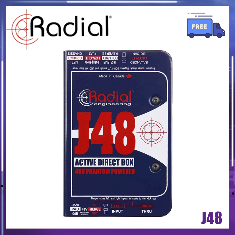 Radial J48 Active DI Box Dual-Channel 48V Phantom Power, Rock J48 กีตาร์ไฟฟ้าอะคูสติก