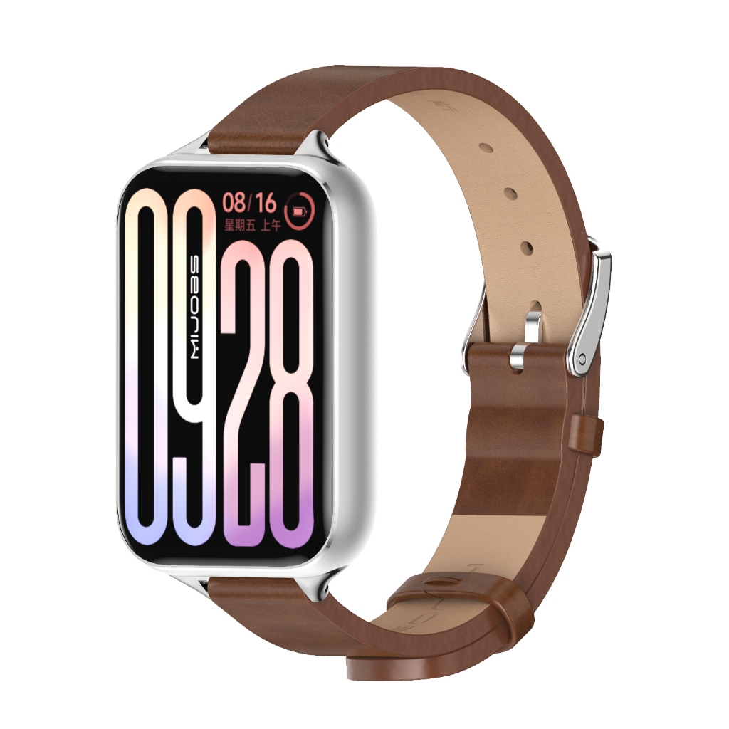 MIJOBS สายนาฬิกาหนัง สำหรับ Mi Band 10 Pro / 9 Pro / 8 Pro พร้อมตัวเชื่อมต่อโลหะแบบปลดเร็ว สำหรับ Redmi Watch 6 / 5 / 4 สายนาฬิกาสำหรับบุรุษและสตรี สำหรับ Xiaomi Smart Band 10 Pro NFC