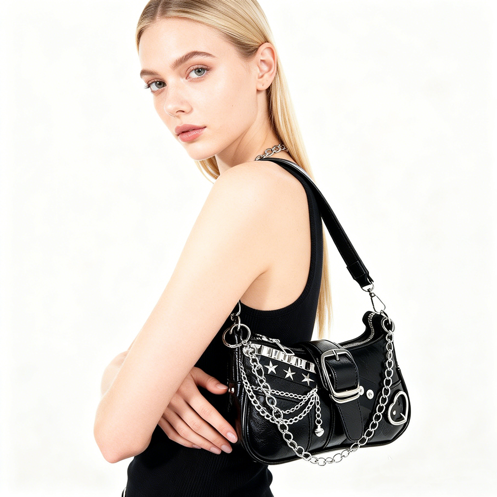 กระเป๋าหญิง Y2K กระเป๋าสะพายโซ่ Sweet Cool Girl Y2K Crescent Moon Underarm Bag