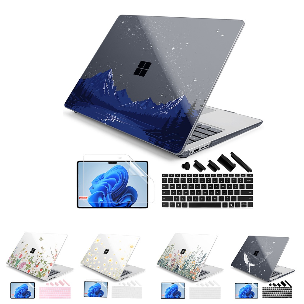 สําหรับ Microsoft Surface Laptop Case หน้าจอสัมผัสขนาด 13.8 นิ้ว 2024 (7th Edition) รุ่น 2036 Starry Night Mountain Clear Hard Shell พร้อมตัวป้องกันหน้าจอ, ฝาครอบคีย์บอร์ดและปลั๊กกันฝุ่น