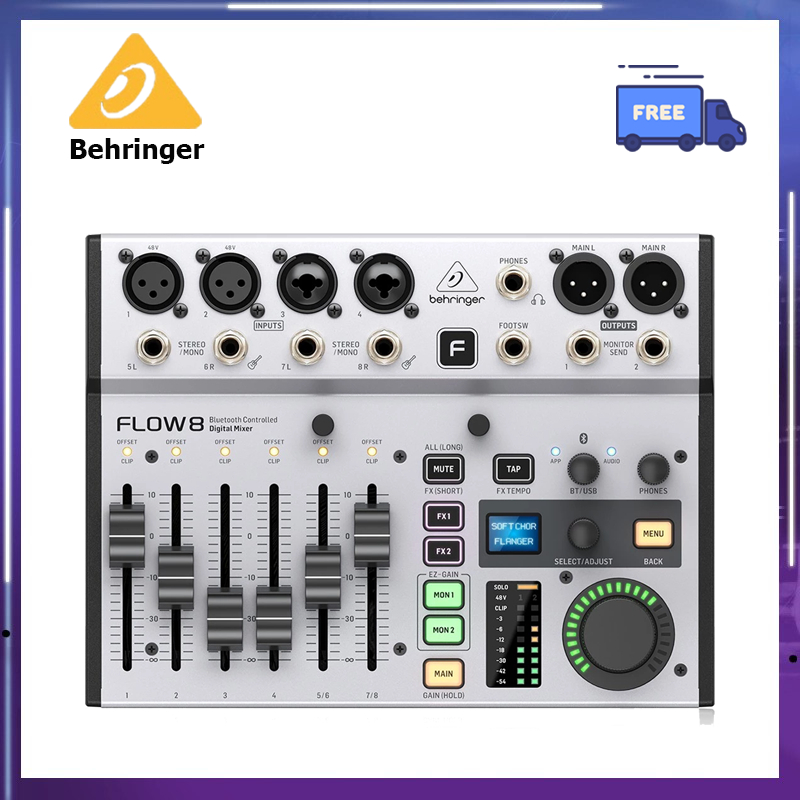 คอนโซลผสมดิจิตอล Behringer Flow 8 พร้อมเสียงบลูทูธและการควบคุมแอป