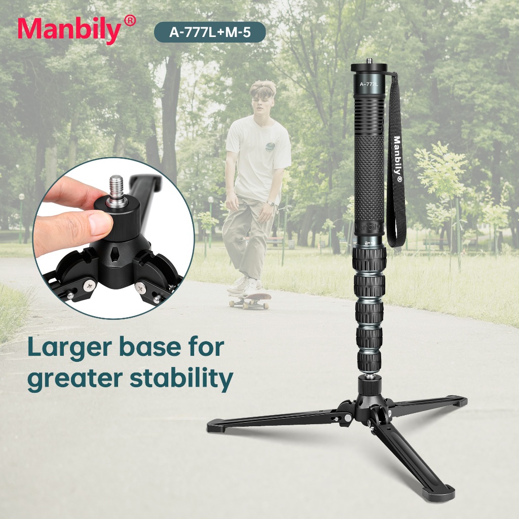 Manbily A-777L พร้อม M-5 ฐานอลูมิเนียมแบบพกพา Monopod โหลดสูงสุด 18 กก. สําหรับกล้อง DSLR ดิจิตอล