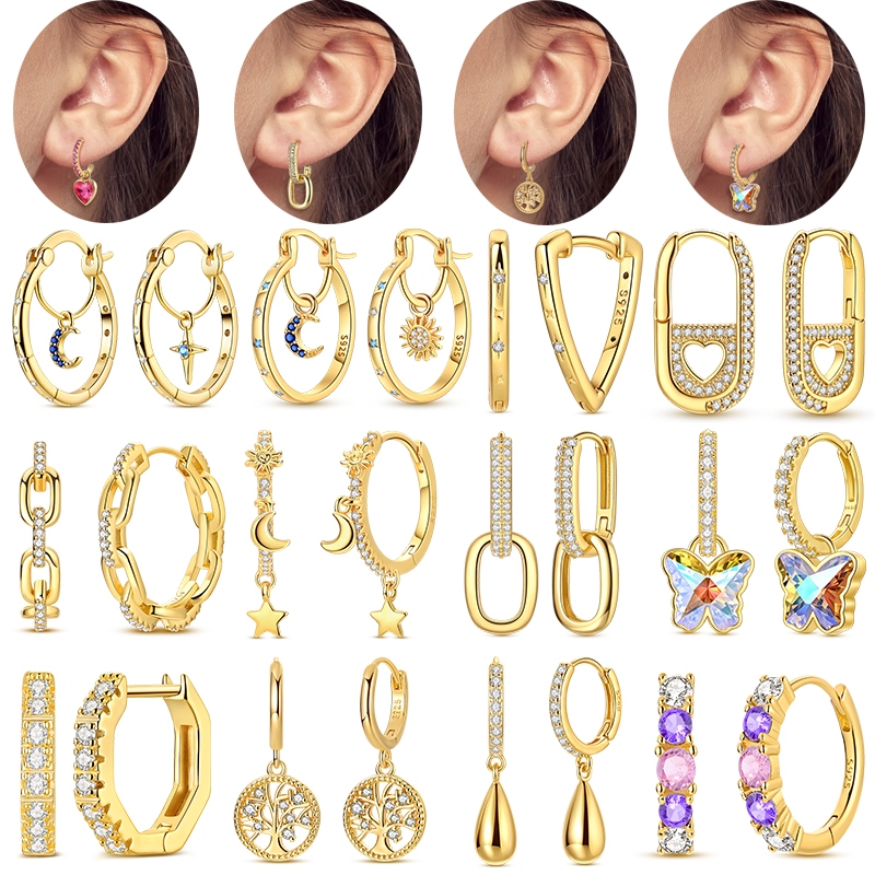 2026 ใหม่ 925 เงินประกายทองสี Hoop ต่างหู Fit Original Charms Diy Gorgeous เครื่องประดับสําหรับแฟชั่นผู้หญิงงานแต่งงานของขวัญ