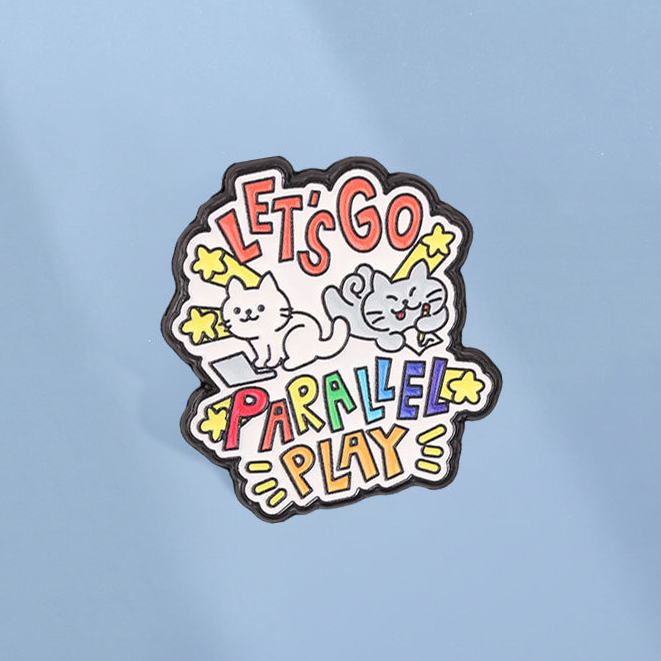 Lets Go Parallel Play เคลือบ Pin ตลกผู้แนะนําแมวเข็มกลัดน่ารักสังคมความวิตกกังวล Badges กระเป๋าเป้สะพายหลังอุปกรณ์เสริมของขวัญสําหรับเพื่อน