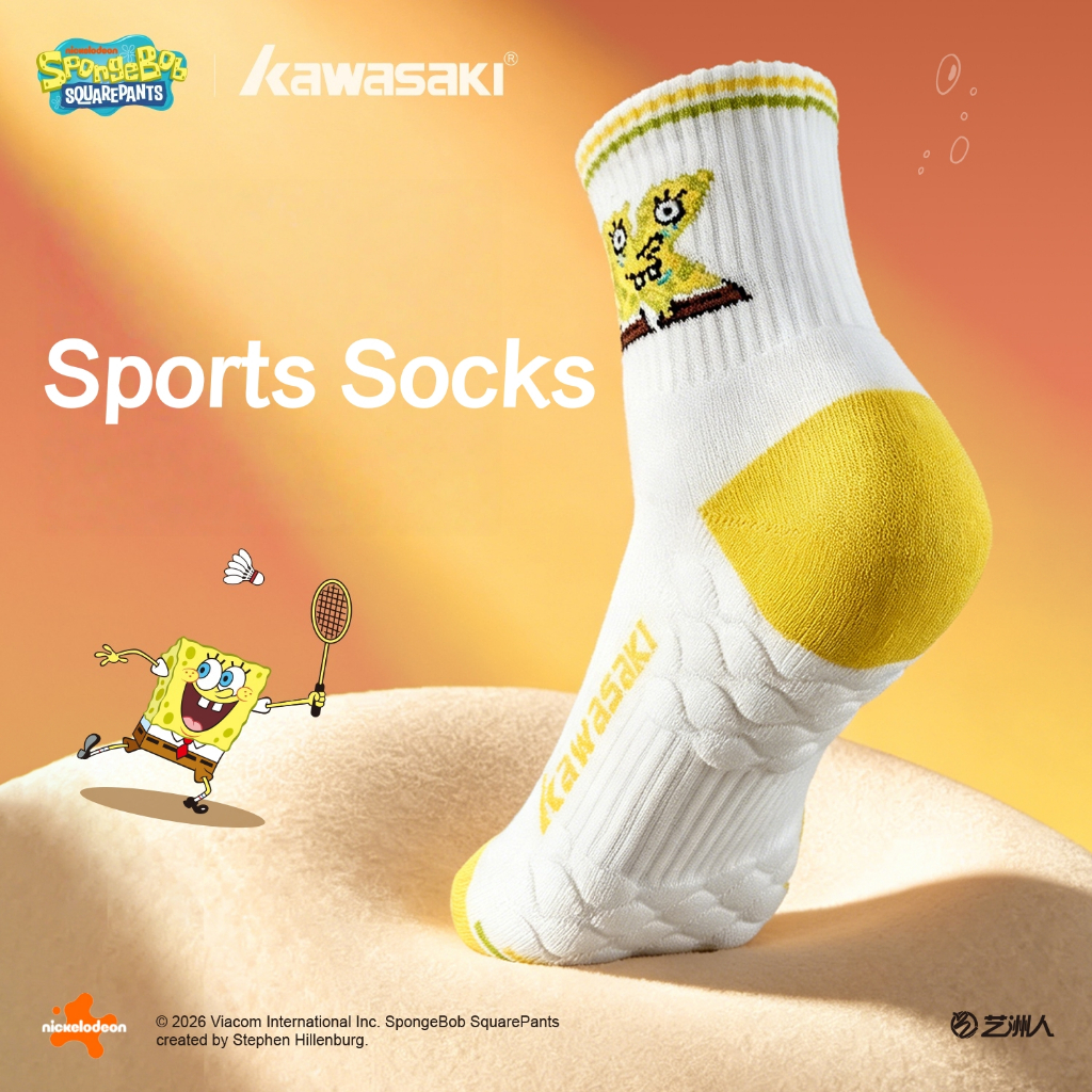 Kawasaki & SpongeBob ถุงเท้ากีฬาหนาถุงเท้า Star Unisex สําหรับ Pickleball แบดมินตันเทนนิส D6318 & D6