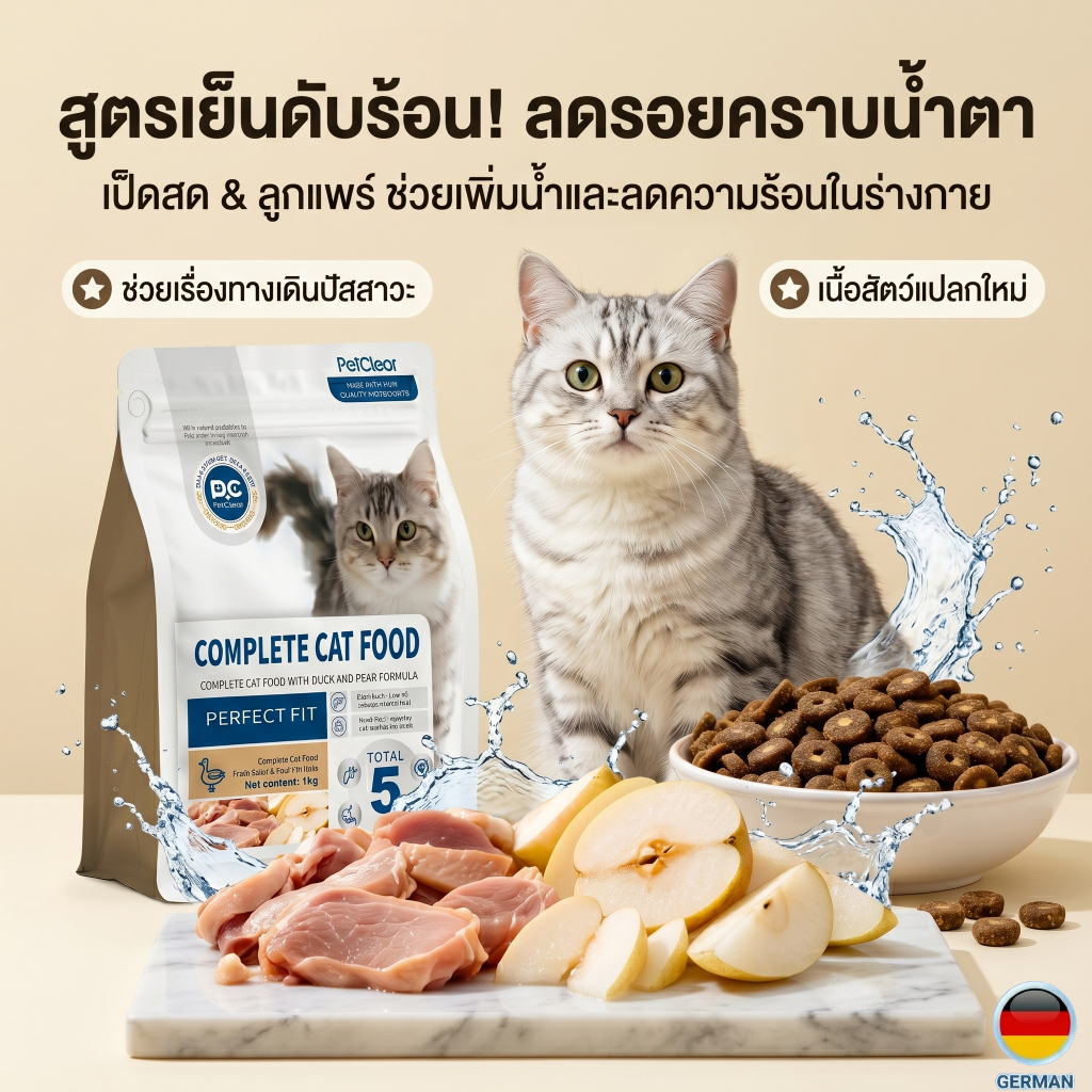 อาหารแมวลูกแมวและแมวโต PetClear สูตรเนื้อไก่และเคล Superfood สร้างภูมิคุ้มกัน ดูแลลำไส้ 1000g