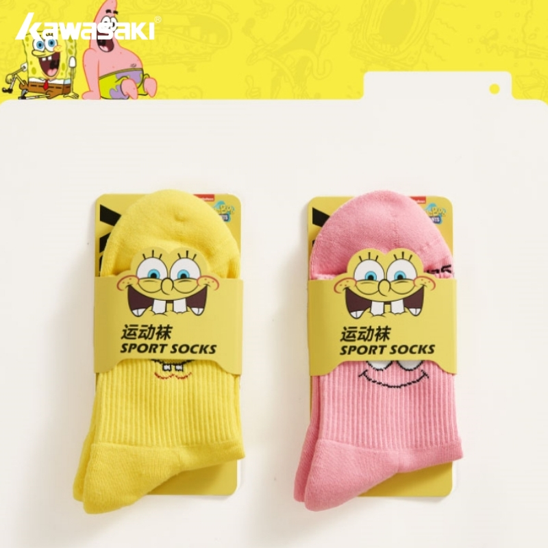 Kawasaki&SpongeBob SquarePants Joint Sports Towel Bottom Thicken Neutral Star Adult Pickleball Badminton Tennis Socks K3F00-C6359&K1F02-D6308