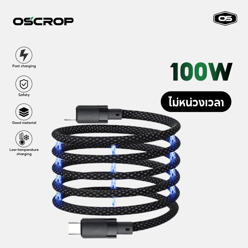 สายข้อมูลแม่เหล็ก Type-C เป็น Type-C 60W/100W ชาร์จเร็ว