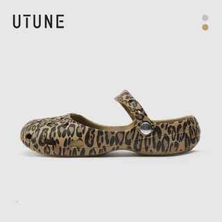 UTUNE รองเท้าผู้หญิง Mary Jane Clog ลายเสือดาว พื้นเรียบ สำหรับชายหาด Slip-On นุ่มสบาย กันลื่น EVA สำหรับกิจกรรมกลางแจ้ง