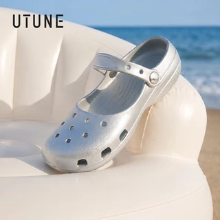 UTUNE รองเท้าผู้หญิง Mary Jane Clog ลายเสือดาว พื้นเรียบ สำหรับชายหาด Slip-On นุ่มสบาย กันลื่น EVA สำหรับกิจกรรมกลางแจ้ง