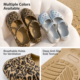 UTUNE รองเท้าผู้หญิง Mary Jane Clog ลายเสือดาว พื้นเรียบ สำหรับชายหาด Slip-On นุ่มสบาย กันลื่น EVA สำหรับกิจกรรมกลางแจ้ง