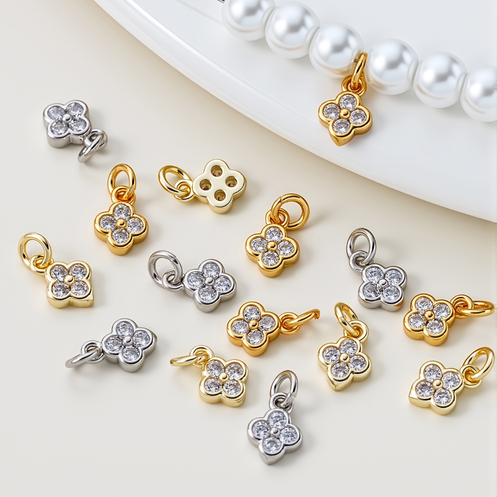 St.kunkka 18k สี Retention ทองแท้ทองแดงเพทายไม่ซีดจางง่าย 6 มม.Four-Leaf Clover ลิฟท์ขนาดเล็กจี้สร้อยข้อมือสร้อยคอ DIY เครื่องประดับอุปกรณ์เสริม