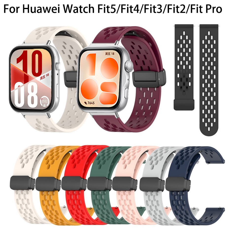 ซิลิโคนแม่เหล็กหัวเข็มขัดสําหรับ Huawei Watch Fit 5 4 3 2/Fit ใหม่/ SE/ รุ่นพิเศษ / Fit2 /Fit3 Fit4 Fit5 Pro รุ่นพิเศษนุ่มสีลูกกวาดนาฬิกาสร้อยข้อมือกีฬาห่วง
