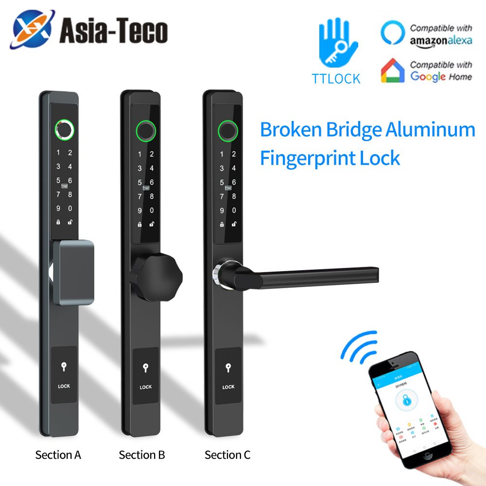 ล็อคประตูอัจฉริยะอิเล็กทรอนิกส์พร้อม TTLOCK App กันน้ําลายนิ้วมือ Biometric สําหรับเลื่อนอลูมิเนียมก