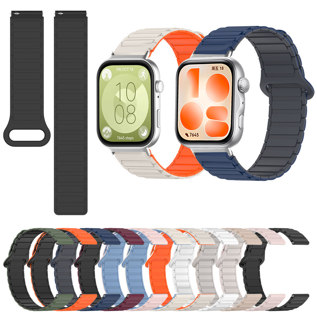 สายซิลิโคนแม่เหล็กสําหรับ Huawei Watch Fit 5 4 3 2 /Fit ใหม่/ SE/ รุ่นพิเศษ / Fit2 /Fit3 Fit4 Fit5 Pro รุ่นพิเศษสมาร์ทวอท์ชสายรัดข้อมือกันน้ํา