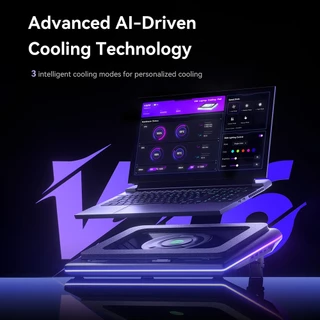 LLANO V12 Ultra Laptop Cooling Pad พร้อมการควบคุมซอฟต์แวร์อัจฉริยะ, พัดลมระบายความร้อนแล็ปท็อปสําหรับเล่นเกม RGB, พัดลมเทอร์โบ 5.5 นิ้ว, ปรับความเร็วได้, ฮับ USB 3.0 3 พอร์ต, ขาตั้งความสูงสําหรับ 15.6-19