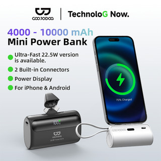 GOOJODOQ 4000 -10000mah Mini Powerbank for iphone Android Phone Built in Cable Small Portable Type C