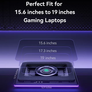 LLANO V12 Ultra Laptop Cooling Pad พร้อมการควบคุมซอฟต์แวร์อัจฉริยะ, พัดลมระบายความร้อนแล็ปท็อปสําหรับเล่นเกม RGB, พัดลมเทอร์โบ 5.5 นิ้ว, ปรับความเร็วได้, ฮับ USB 3.0 3 พอร์ต, ขาตั้งความสูงสําหรับ 15.6-19