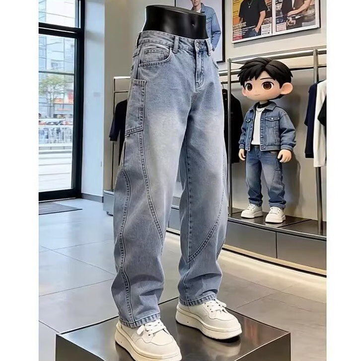 ERSHENSHI กางเกงยีนส์ทรงตรงทรงหลวมสไตล์อเมริกัน High Street