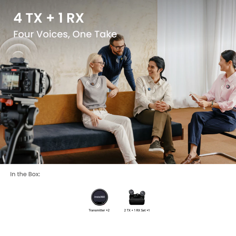 เครื่องส่งสัญญาณ Insta360 Mic Pro, ไมโครโฟนไร้สายแบบหนีบเสื้อขนาดเล็กสําหรับ iPhone/กล้อง/Android, การบันทึกวิดีโอ, บลูทูธ, จอแสดงผล E-ink ที่ปรับแต่งได้, 3 ไมค์ Array thumbnail 3