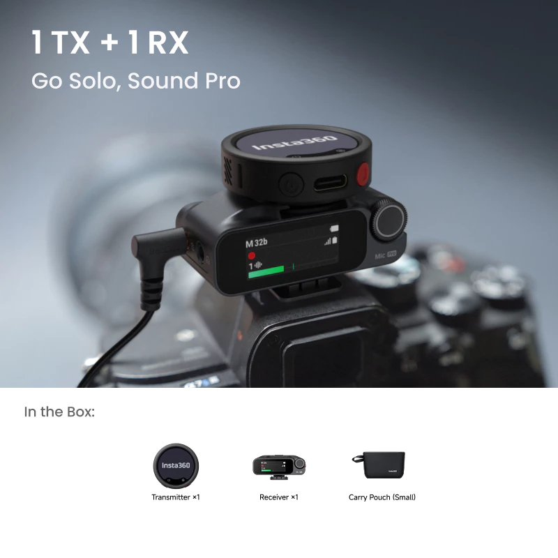 เครื่องส่งสัญญาณ Insta360 Mic Pro, ไมโครโฟนไร้สายแบบหนีบเสื้อขนาดเล็กสําหรับ iPhone/กล้อง/Android, การบันทึกวิดีโอ, บลูทูธ, จอแสดงผล E-ink ที่ปรับแต่งได้, 3 ไมค์ Array thumbnail 6