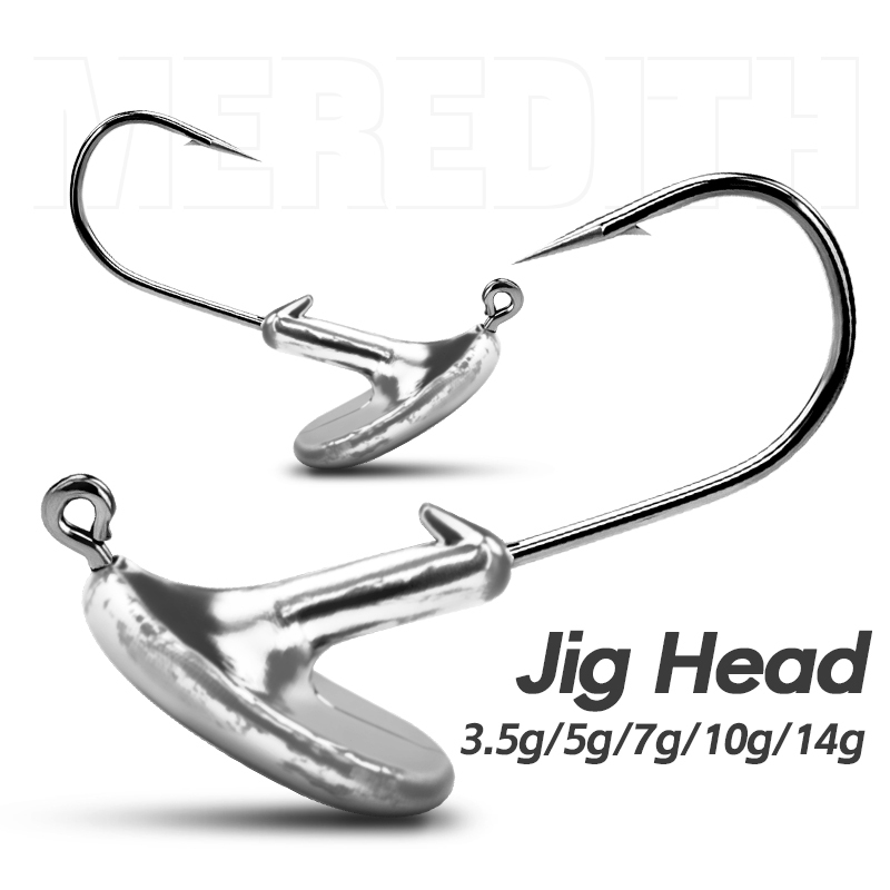MEREDITH 10PCS Blood Slot Jig Head Tumbler หัวตะขอตกปลา 3.5g 5g 7g 10g 14g สําหรับ Soft Lure เหล็กคา